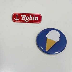 Red Anchor Robin Pin and Blue Ice Cream Button